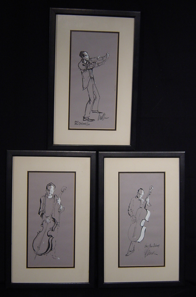 Set of 3 New Orleans jazz drawings